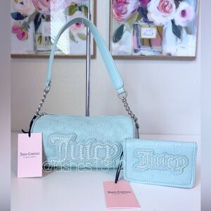 JUICY COUTURE Purse String of Pearls Barrel Shoulder Bag & Wallet Set  - Green